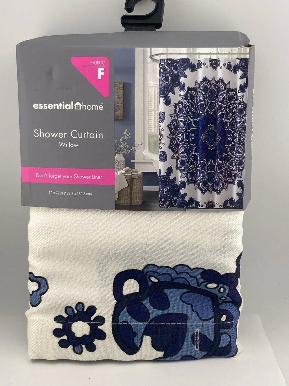 Fabric Shower Curtain Blue & White 72
